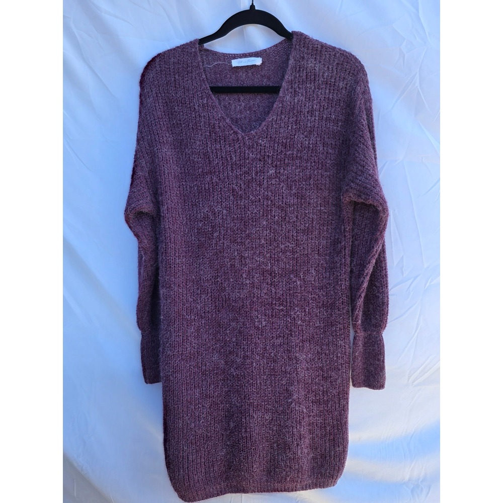 All in Favor Mulberry Purple V-Neck Sweater Dress ID3200-006-DG Womens